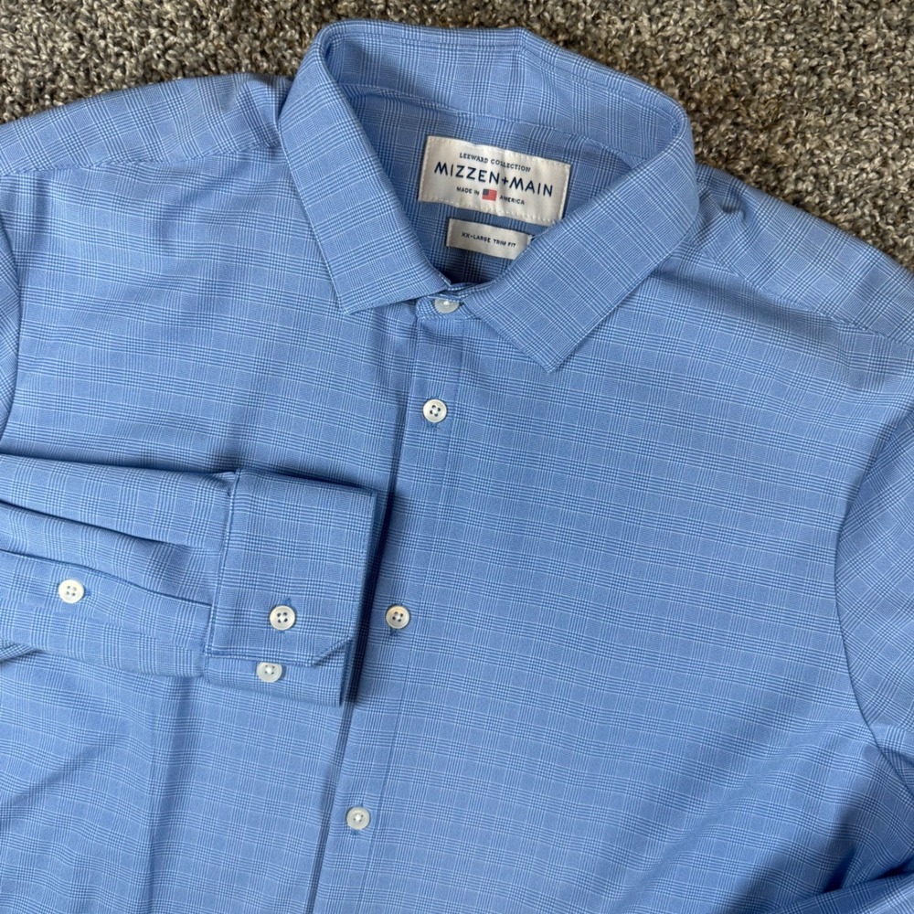 Mizzen+Main Leeward Shirt Mens XXL Blue Plaid Performance Stretch Button Down